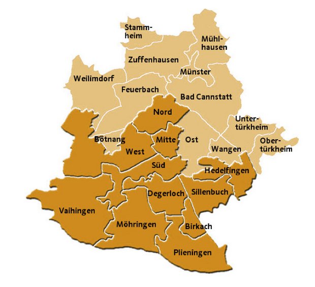 Die beiden Stuttgarter Wahlkreise I (dunkel) und II.