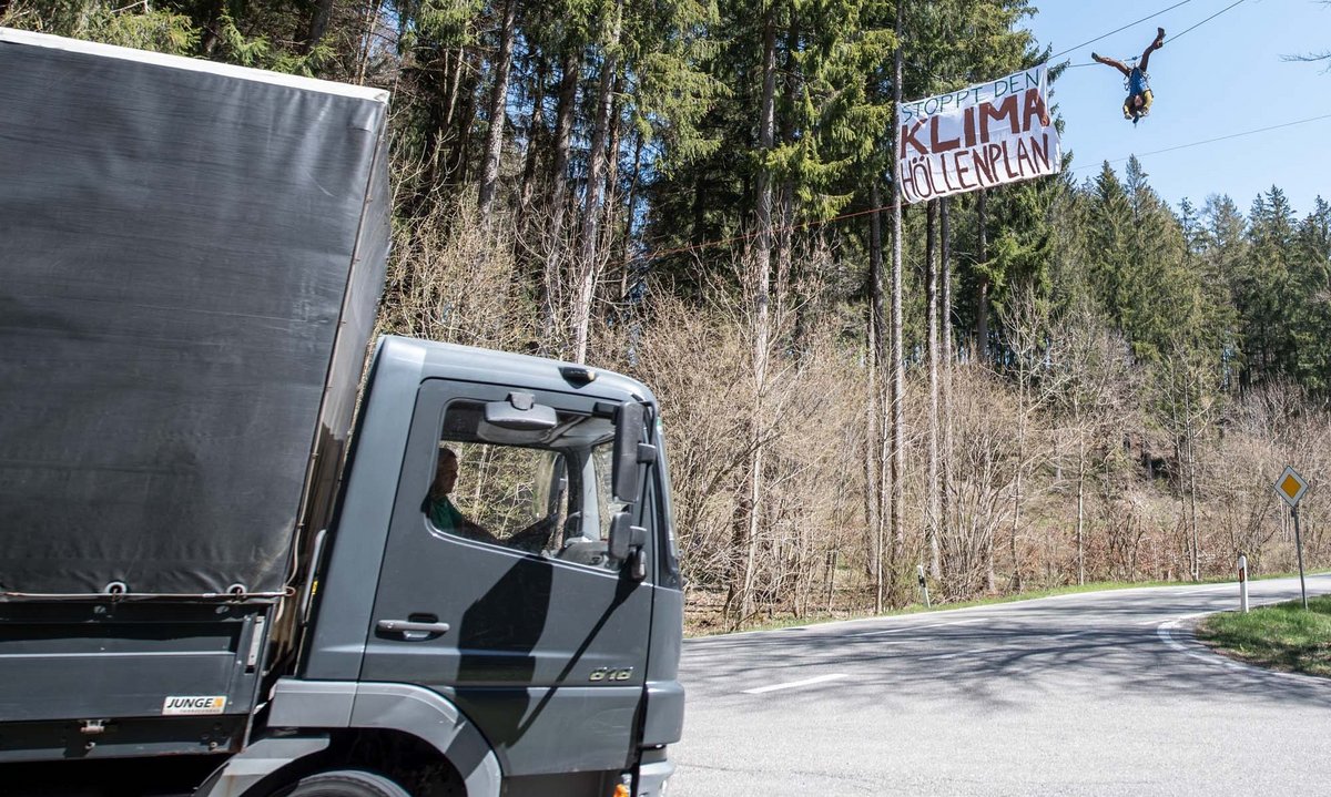 Willkommen im Altdorfer Wald. Unter den Baumwurzeln: Kies, in den Baumkronen: Klimaschützer. Zu ihren Camps geht's mit Klick auf den Pfeil.