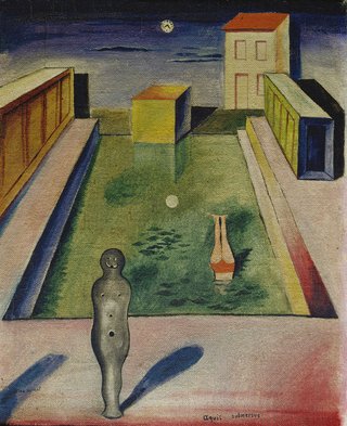 Max Ernst: "Aquis submersus", 1919, Öl auf Leinwand, 54 x 44 cm, Städel Museum, Frankfurt am Main, VG Bild-Kunst, Bonn 2016.