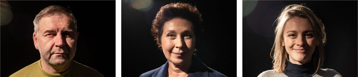 Schauspieler Aleh Harbuz, Schauspielerin Yauheniya Kulbachnaya und Projektleiterin Lena Kantsevich. Schauspieler Aleh Harbuz, Schauspielerin Yauheniya Kulbachnaya und Projektleiterin Lena Kantsevich.