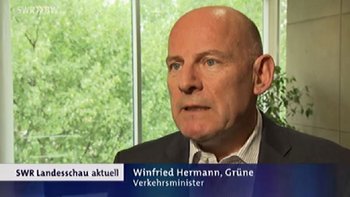 "Schwarze Niedertracht", Verkehrsminister Winfried Hermann (Grüne) in der Landesschau. Screenhot: swr.de