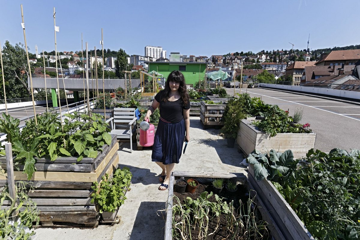 Urban Gardening zählt zur grünen Infrastruktur, die das Schnaufen leichter machen soll. Auch auf dem Züblin-Parkhaus 2015.