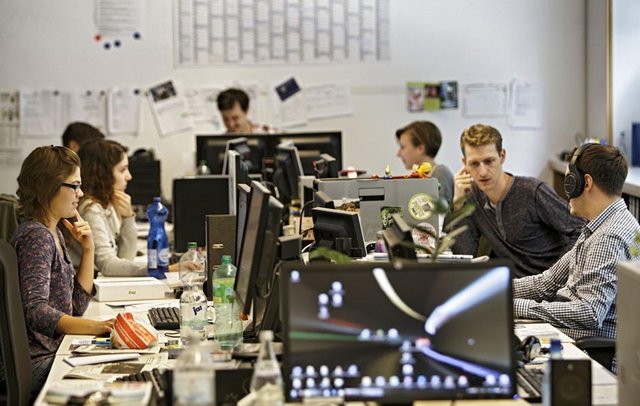 Nach halb eins: die Online-Redaktion der SWP. Foto: Joachim E. Röttgers 