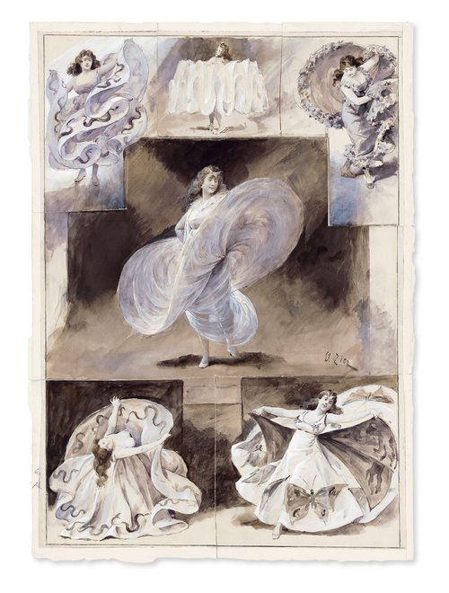 Experimentierfreudig: Für seine "Der Schlangentanz" benannten Porträts der Tänzerin Loie Fuller arbeitet der Grafiker Edouard Zier mit Collage-Technik (L'Illustration, 1892).