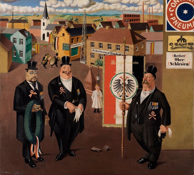 Georg Scholz: Kriegerverein, 1922. Foto: Staatliche Kunsthalle Karlsruhe, gemeinfrei