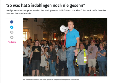 Die Lokalzeitungen feiern die Demonstranten und Initiator Jörg Mornhinweg. Screenshot Kreiszeitung Böblingen