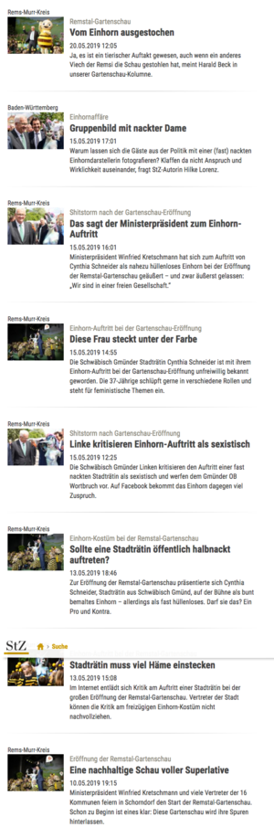 Die "StZ" arbeitet sich am Einhorn ab (hier nur online erschienene Texte). Screenshot: www.stuttgarter-zeitung.de Die "StZ" arbeitet sich am Einhorn ab (hier nur online erschienene Texte). Screenshot: www.stuttgarter-zeitung.de