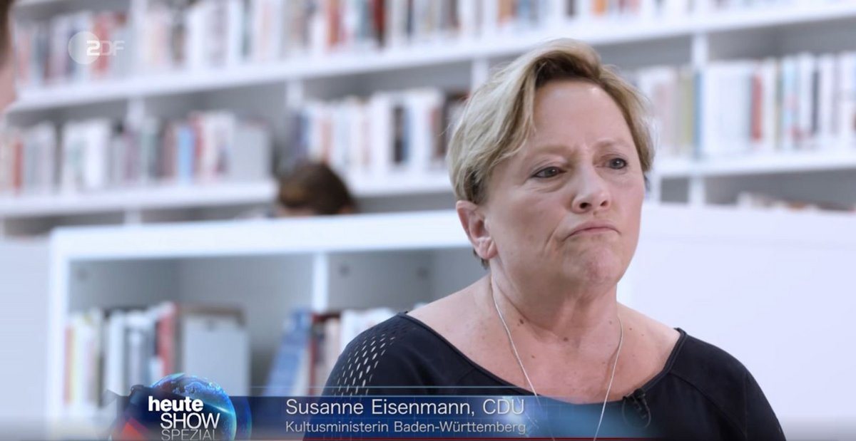 Kein Ruhmesblatt: Susanne Eisenmann bei der ZDF-"heute-show" am 4. September. Screenshot: ZDF