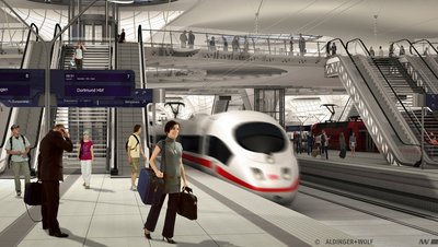 Neigungsfreie Vision: der neue Stuttgarter Bahnhof. Visualisierung: Aldinger und Wolf