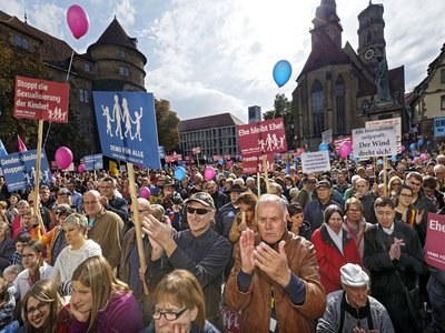 AfD-Supporter: Demo für alle gegen Toleranz und Vielfalt in Baden-Württembergs Bildungsplan. Foto: Joachim E. Röttgers