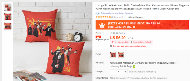 Das ikonische Symbol des Kommunismus: lustige Sichel und Axt. Screenshot: aliexpress.com