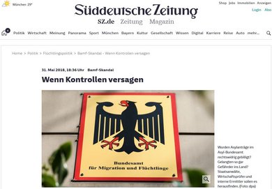Zum "Bamf-Skandal" hochgejazzt: Berichterstattung in der "Süddeutschen Zeitung". Screenshot: www.sueddeutsche.de