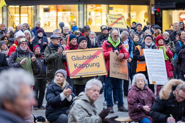 Kundgebung vorm Stuttgarter Rathaus während der Gemeinderatssitzung Ende Januar. Foto: Julian Rettig
