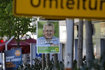 Wahlplakat: kein Hinweis auf das Amt des Ministerpräsidenten. Foto: Joachim E. Röttgers