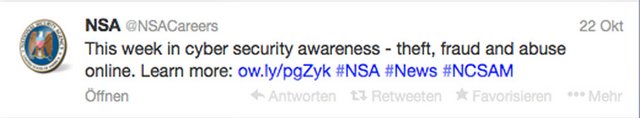 ...und sogar im Twitter-Stream der NSA, der Weltmeisterin der Ausspähpraktiken. Screenshot