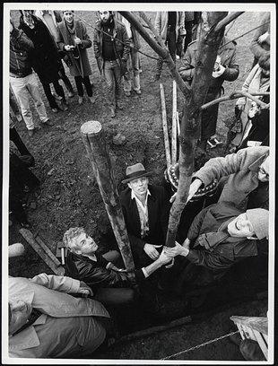 Eine von 7000 Eichen mit Joseph Beuys (Mitte). Foto: zeroonefilm/dokumenta archiv/Dieter Schwerdtle