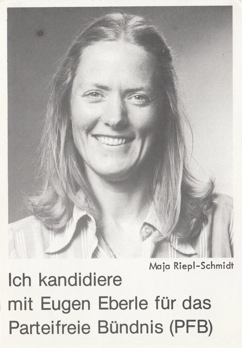 Bei der Gemeinderatswahl 1980 in Stuttgart kandidierte Mascha Riepl-Schmidt für das PFB. Statt ihrem Geburtsnamen Maja nutzte sie später meist ihren Rufnamen. Foto: Fridhelm Volk