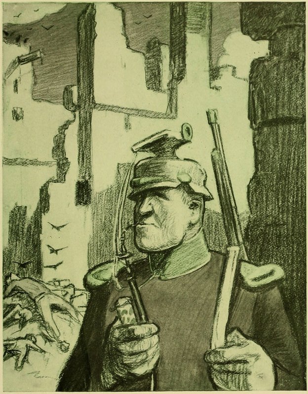 "Es lebe die Gemütlichkeit" heißt diese Karikatur von Louis Raemaekers zu einem der schlimmsten der zahlreichen Kriegsverbrechen, die deutsche Truppen 1914 beim Einmarsch ins neutrale Belgien verüben: In der Kleinstadt Dinant töten sie am 23. August 674 Zivilisten.