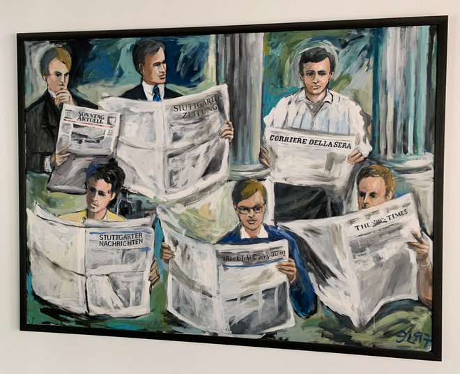 Gemälde im Stuttgarter Pressehaus: die "Stuttgarter Nachrichten" auf Höhe der "Times". Foto: Moritz Osswald