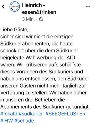 Ein Konstanzer Gastronom zieht Konsequenzen. Screenshot: Twitter Ein Konstanzer Gastronom zieht Konsequenzen. Screenshot: Twitter