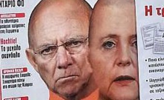 Merkel ist ein Monster – in griechischen Medien. Foto: Fritz Schwab Merkel ist ein Monster – in griechischen Medien. Foto: Fritz Schwab