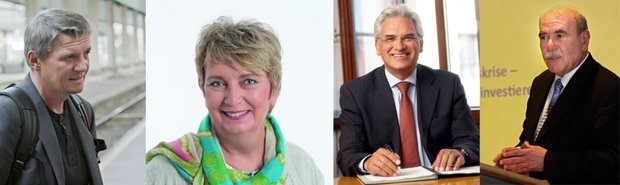 Martin Rivoir, Birgit Schäfer-Oelmayer, Gunter Czisch wollen Ivo Gönner beerben (v.l.n.r.). Fotos: Joachim E. Röttgers, Grüne Fraktion Ulm, Stadt Ulm