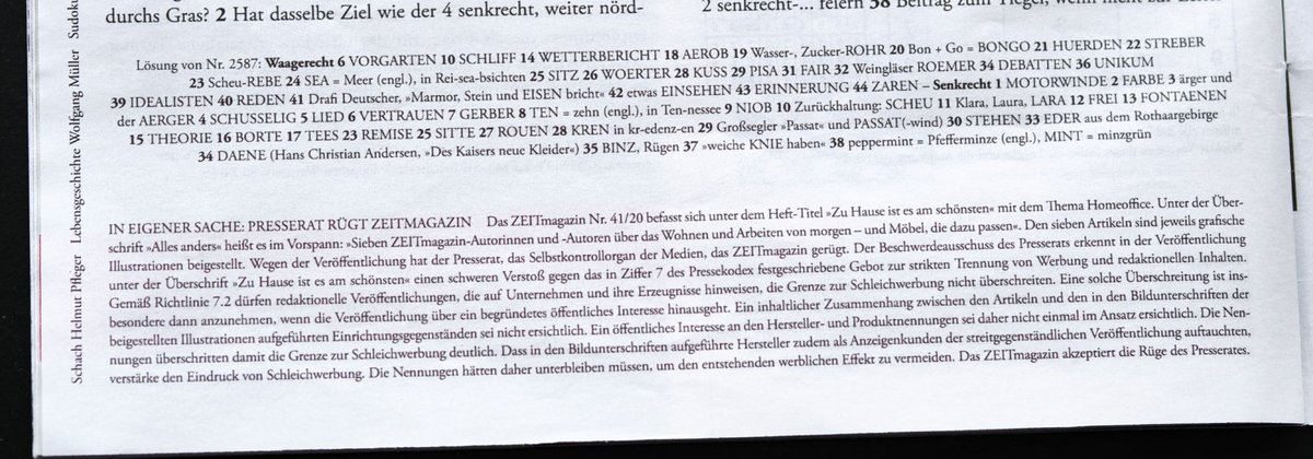 Ganz hinten im Magazin klein-klein unter des "Zeit"-Rätsels Lösung versteckt: die Rüge des Presserats.