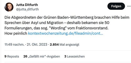 Post der Journalistin und Ex-Grünen Jutta Ditfurth. Screenshot: X Post der Journalistin und Ex-Grünen Jutta Ditfurth. Screenshot: X