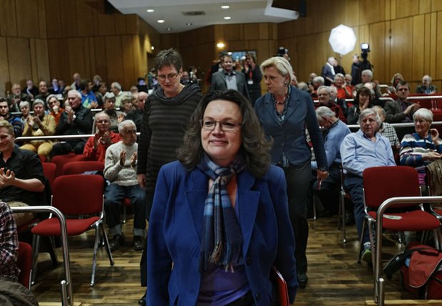Von links: Leni Breymaier, Verdi-Landeschefin, Andrea Nahles und Hilde Mattheis auf der Regionalkonferenz der SPD Baden-Württemberg in Leinfelden-Echterdingen.