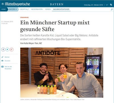 Mit seinem Saftladen geht Sebastian Kobarg (rechts) gerne in die Presse. Screenshot: www.mittelbayerische.de