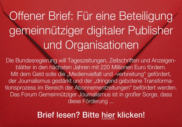 Offener Brief des Forums Gemeinnütziger Journalismus an das Bundeswirtschaftsministerium.