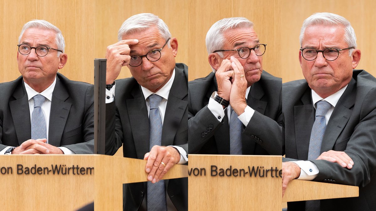 Szenen aus dem Ausschuss: Innenminister Thomas Strobl (CDU) versucht angestrengt, sich zu erinnern. Fotos: Julian Rettig