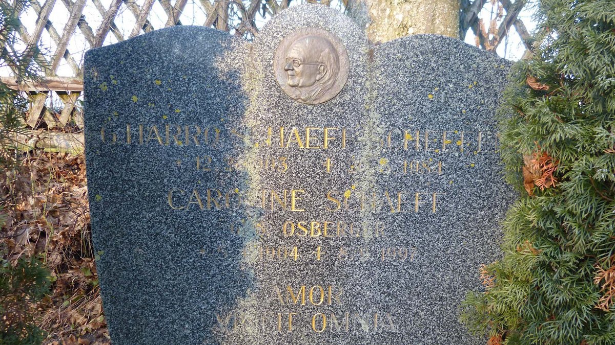 Schaeff-Scheefens Grab im neuen Friedhof in Kirchberg an der Jagst. Seinen zweiten Vornamen und den Zusatz Scheefen gab er sich selbst, Auszeichnungen wie das Bundesverdienstkreuz bekam er verliehen. Foto: Ralf Garmatter