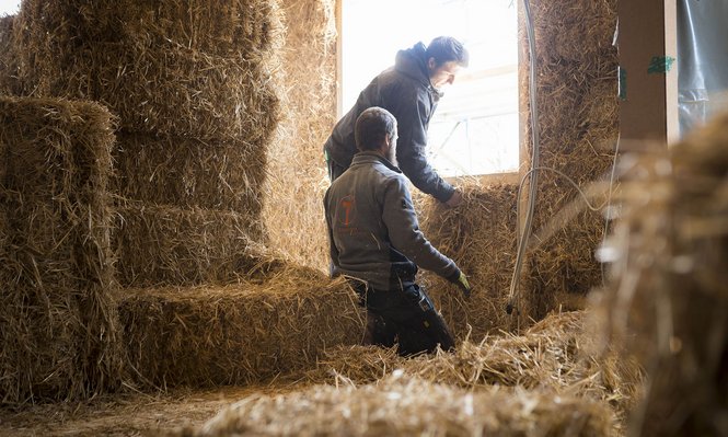 Beim Dämmen von Thomas Hoinkas Haus versanken die Handwerker förmlich im Stroh. Foto: Patrick Schneider