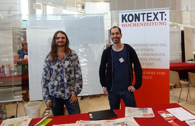 Konnten von Christian Lindner noch was lernen: Kontext-Redakteure Minh Schredle (links) und Oliver Stenzel. Foto: Kontext