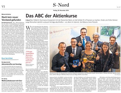 Screenshot aus einer "Stuttgarter Zeitung". Die Deutsche Bank im Hölderlin-Gymnasium.