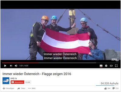 Für Hofers Wahlkampagne zeigt die FPÖ gerne und viel Flagge – aber ohne Bundesadler. Screenshot: Youtube/FPÖ TV
