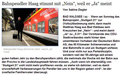 Familienvater, Bahnpendler, CDU-Vorsitzender, S 21-Befürworter - und  Richter: Matthias Haag. Screenshot: www.schwaebische.de