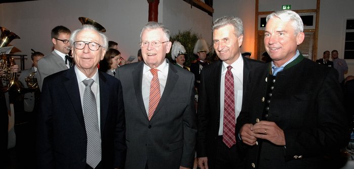 Bei Günther Oettingers 60stem 2013 (von links): Lothar Späth, Erwin Teufel, Oettinger, Strobl. Foto: CDU
