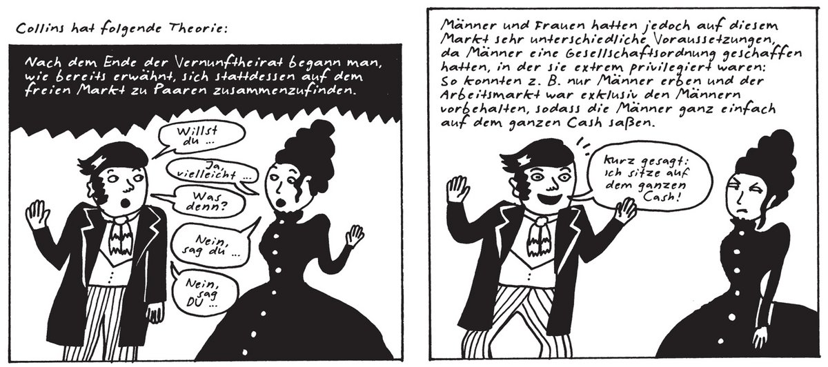 ... ist die schwedische Zeichnerin Liv Strömquist tatsächlich studierte Politologin. Und baut in ihre Comics (hier: "Der Ursprung der Liebe") auch mal Literaturanmerkungen ein, wie hier zu dem Soziologen Randall Collins. Bilder: Avant-Verlag