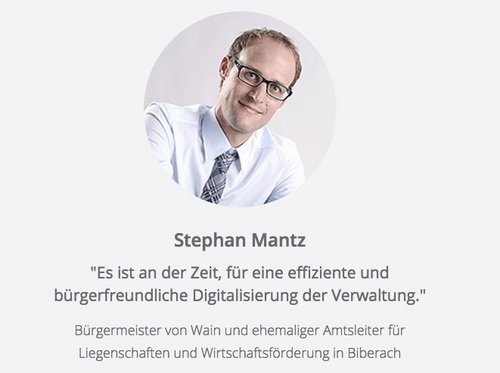 Stephan Mantz verschweigt seine Bürgermeistertätigkeit auf der Baupilot-Website nicht. Screenshot: www.baupilot.com
