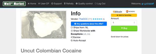 Auf dem Wall Street Market wird kolumbianisches Kokain vertickt.