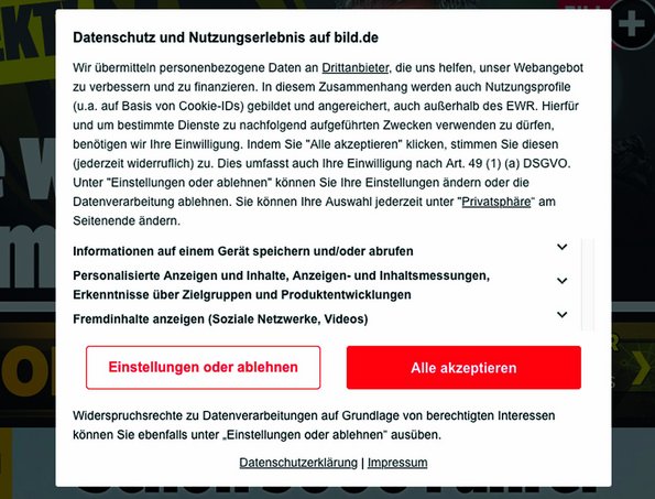 Die "Bild" will das Okay dafür haben, Daten weitergeben zu dürfen.