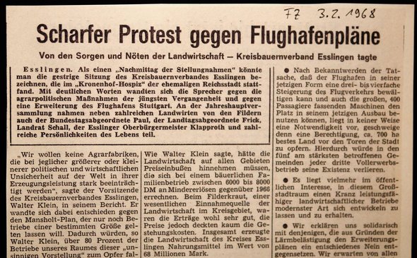 Die "Filder-Zeitung" im Jahr 1968 zur Erweiterung des Stuttgarter Flughafens.