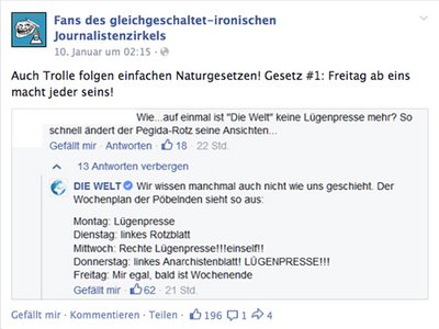 Screenshot "Fans des gleichgeschaltet-ironischen Journalistenzirkels".