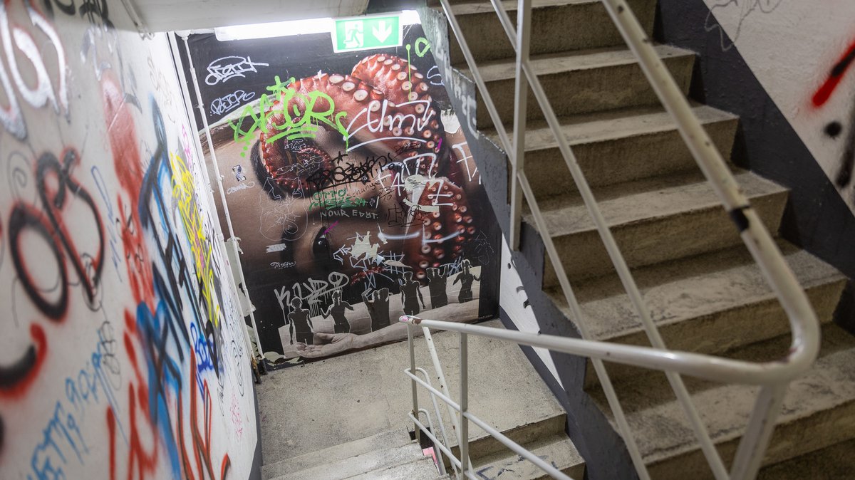 Oktopus im Treppenhaus.