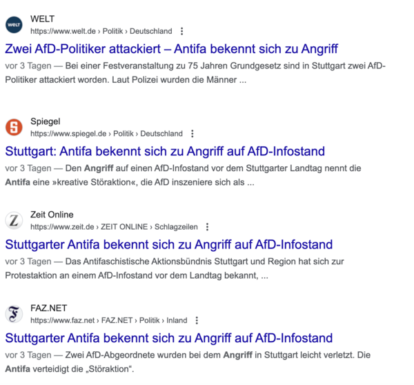 Viele Medien haben die dpa-Meldung übernommen. Screenshot: Google