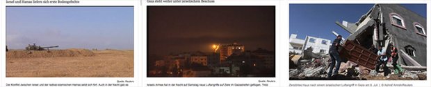 Der Konflikt zwischen Israel und der Hamas beherrscht die aktuellen Nachrichten. Screenshots Die Zeit, Die Welt, Spiegel online. 