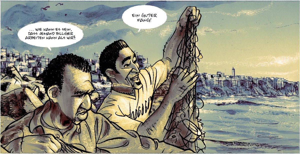 Sehen keine wirtschaftliche Perspektive in ihrer Heimat Marokko: Rashid (links) und Nadim in Ville Tietäväinens Comic "Unsichtbare Hände". Bilder: Avant-Verlag