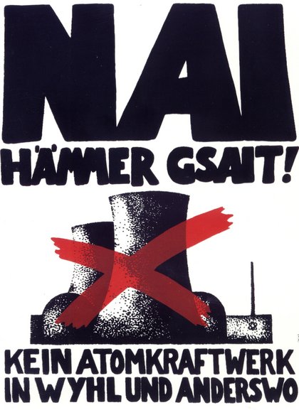 Anti-AKW-Plakat mit dem berühmt gewordenen Wyhler Slogan. Grafik: Hubert Hoffmann